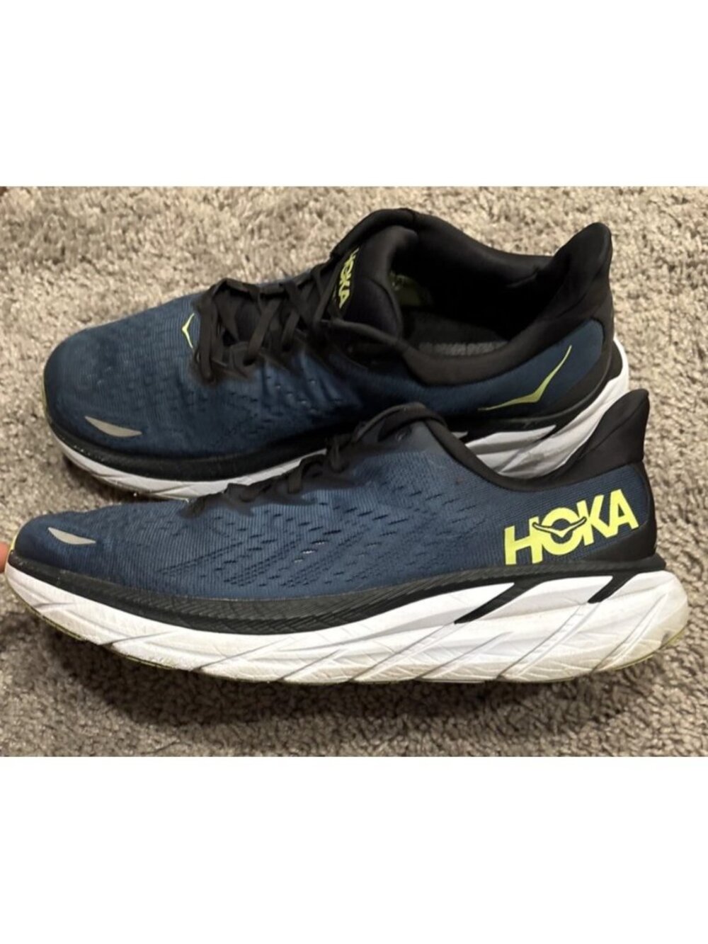 Hoka Clifton 8 Model Silhouette Men's Size 11 Navy Blue Neon Green 1119393-BCBT